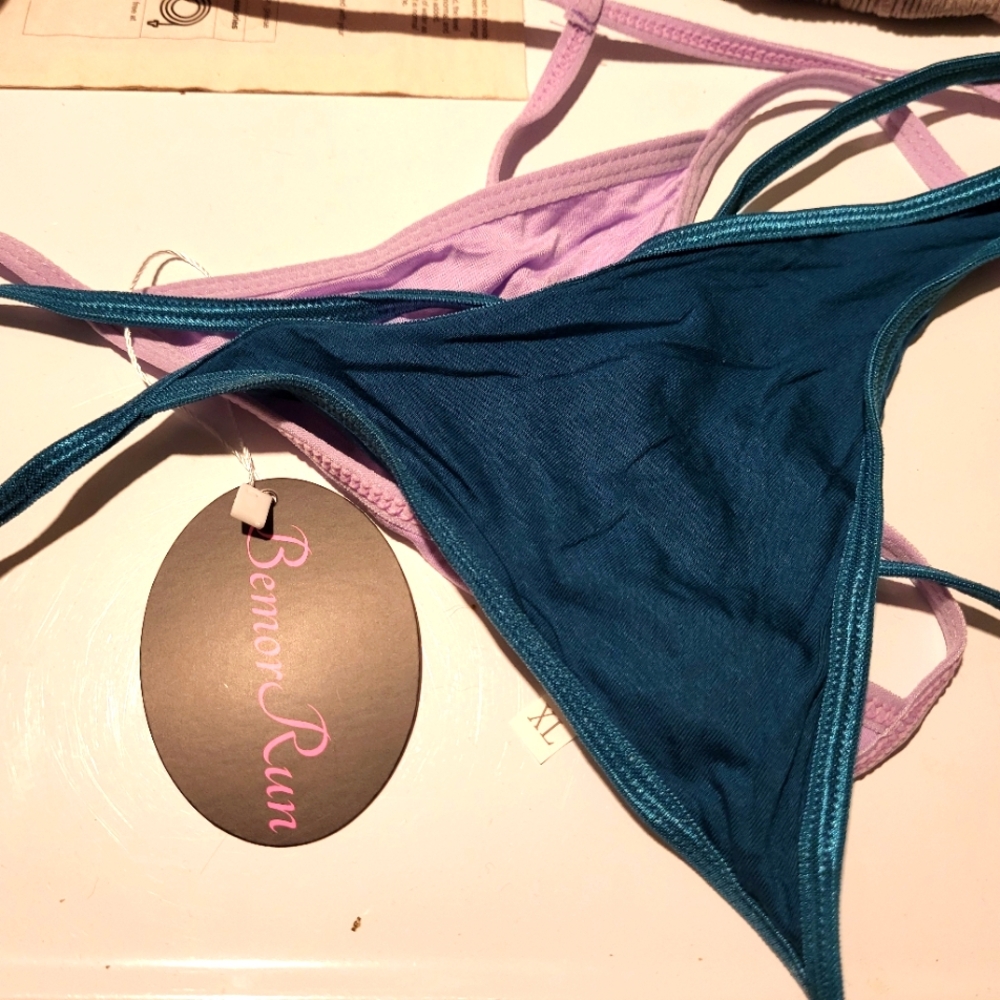 BemorRun Teal and Lavender Thong bottoms NwT